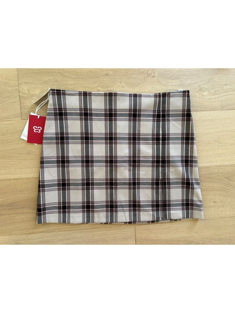 NWT Sunday Best Aritzia Tatiana Plaid Mini Skirt Size 14 Brown Beige